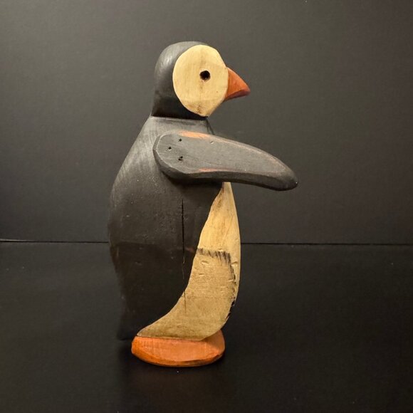 USKO Other - Hand-Carved Wooden Penguin Figurine Signed USKO Rustic Folk Art Wood